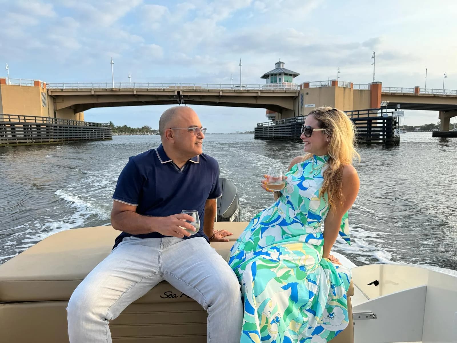 Guests on board at sunset