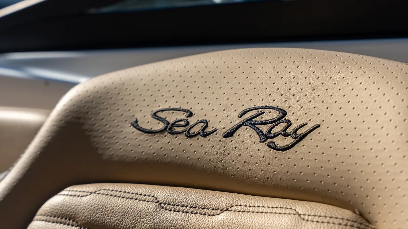 Detail of the SeaRay's upholstered bow seating